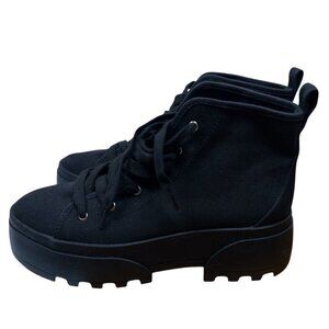H&M Divided Size US8 EU39 Women Platform Canvas Boot Lace Up Black Streetwear